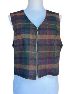 Vintage Harris Wallace Plaid Wool Retro Rustic Vest V Neck Full Zip Size MP